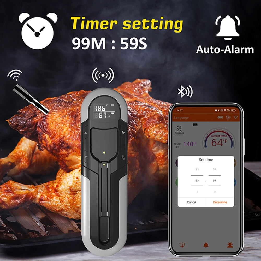 (image for) -4&deg;F to 212&deg;F Bluetooth Wireless Meat Steak Food Electronic Thermometer Grill Probe Smart Meat Food Kitchen Wireless Grill Thermometer